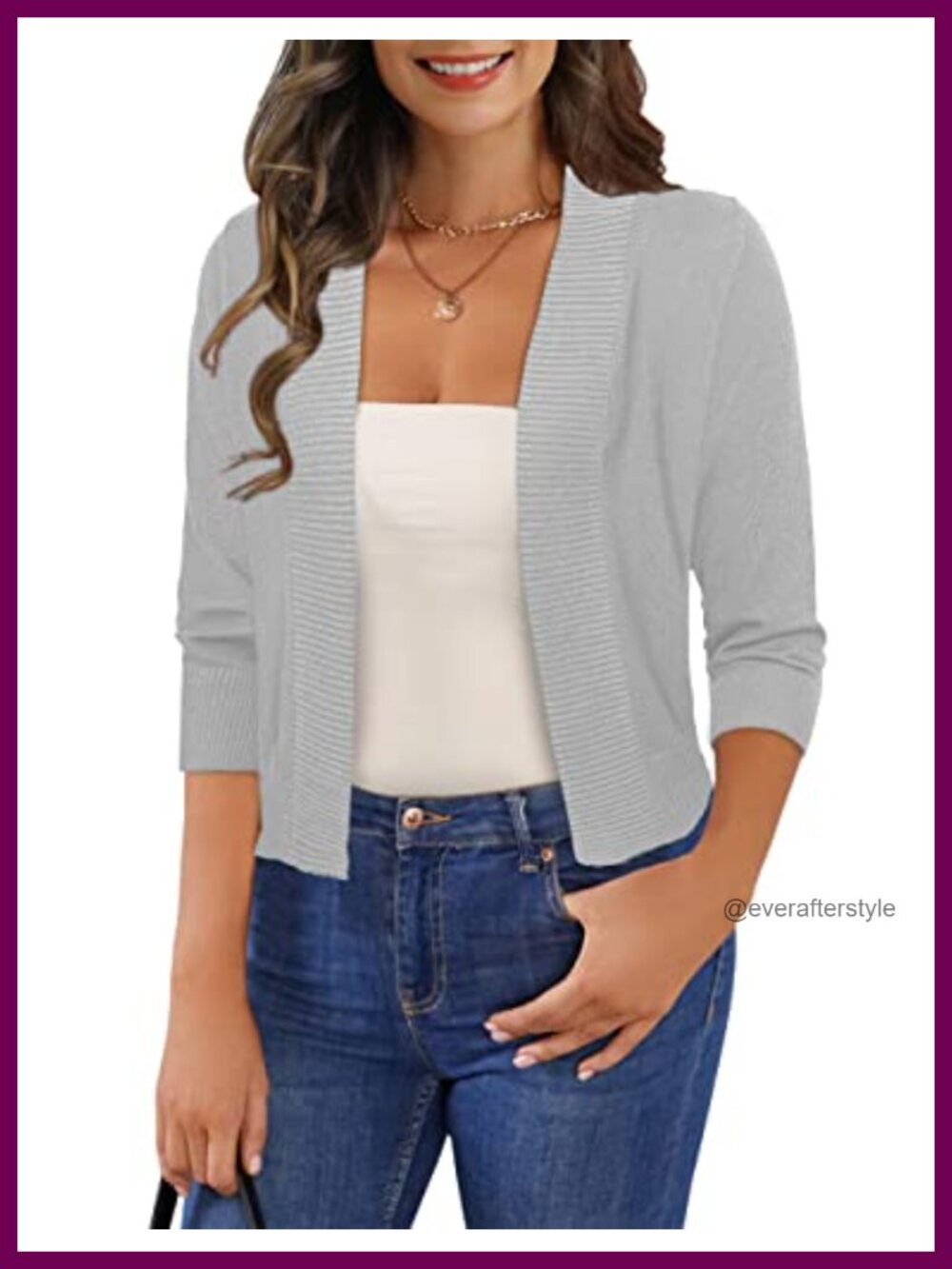 3/4 Sleeve Cropped Cardigan Shrug Sweater Open Front Rib Knit Lightweight